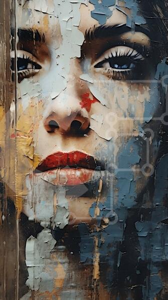 Abstract Portrait of a Woman with Peeling Paint on Her Face stock photo ...