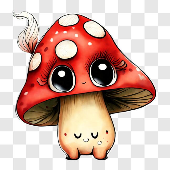 Download Cute Mushroom Cartoon Drawing with Big Eyes and Open Mouth