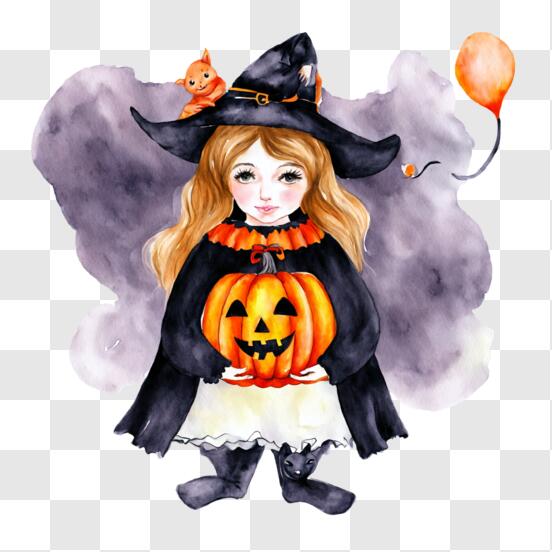 Desenho para colorir linda bruxa de Halloween · Creative Fabrica