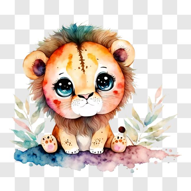 Download Watercolor Illustration of a Cute Baby Lion PNG Online ...
