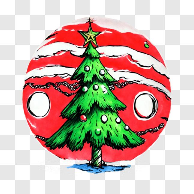 Download Christmas Tree with Bowling Ball and Stars PNG Online