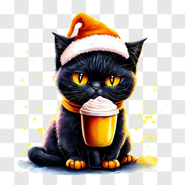 Download Christmas Cat with Santa Hat PNG Online - Creative Fabrica