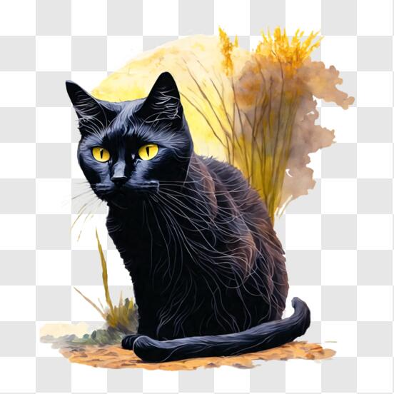 Scarica Gatto Nero Rilassato sull'erba PNG Online - Creative Fabrica