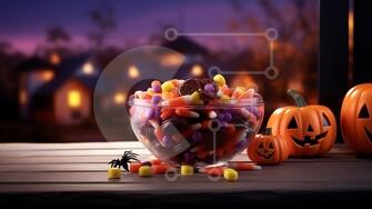 Bol à bonbons sur le thème d'Halloween avec des citrouilles et une