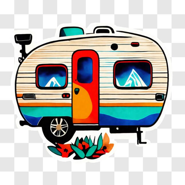 Download Colorful Camper Trailer Sticker PNG Online - Creative Fabrica