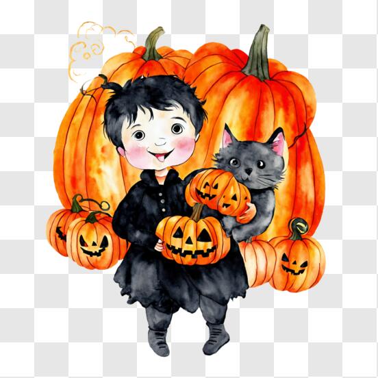 Scarica Giovane donna seduta con gatto in costume di Halloween PNG Online -  Creative Fabrica