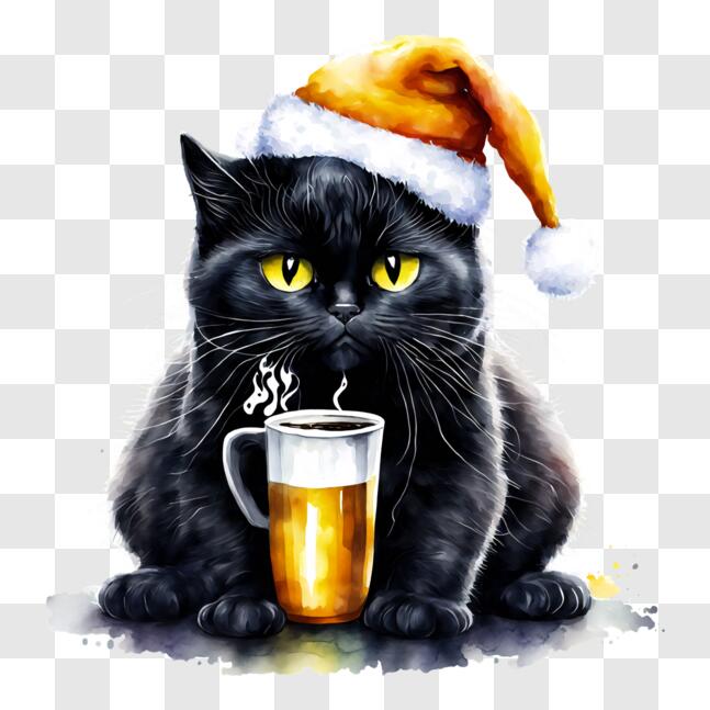 Download Funny Black Cat Drinking Beer PNG Online - Creative Fabrica
