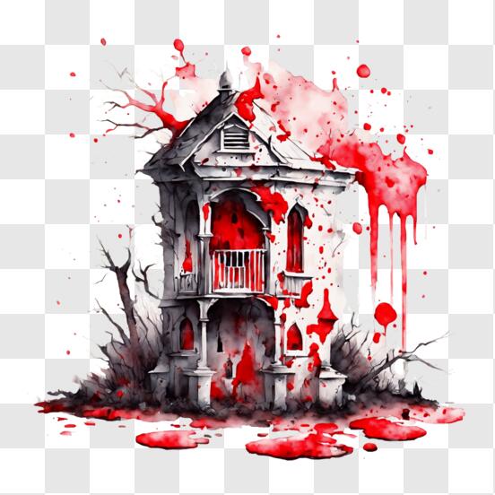 Baixe Desenho Assustador Preto e Branco de uma Casa Decaindo com Sangue  Pingando PNG - Creative Fabrica