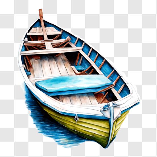 Download Small Wooden Boat on Water with Person PNG Online