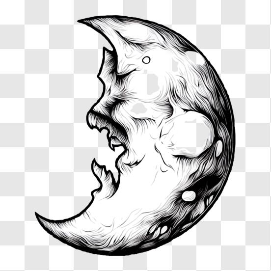 Scarica Disegno di Luna Crescente in Bianco e Nero per scopi decorativi PNG  Online - Creative Fabrica
