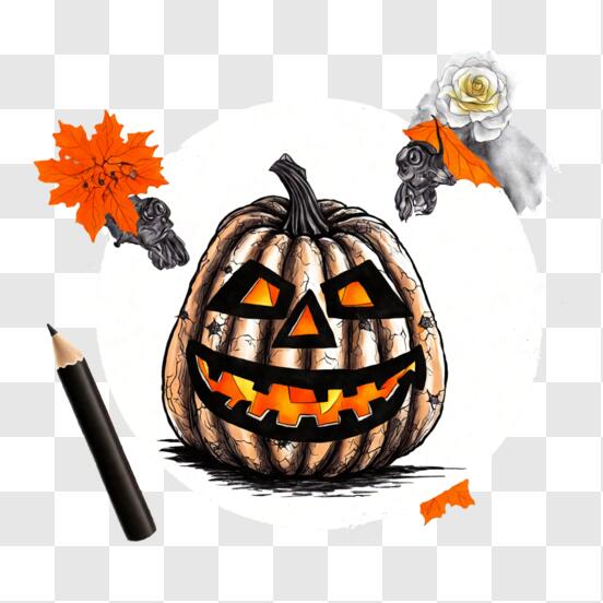 Télécharger Dessin de citrouille d'Halloween avec des crayons PNG En Ligne  - Creative Fabrica