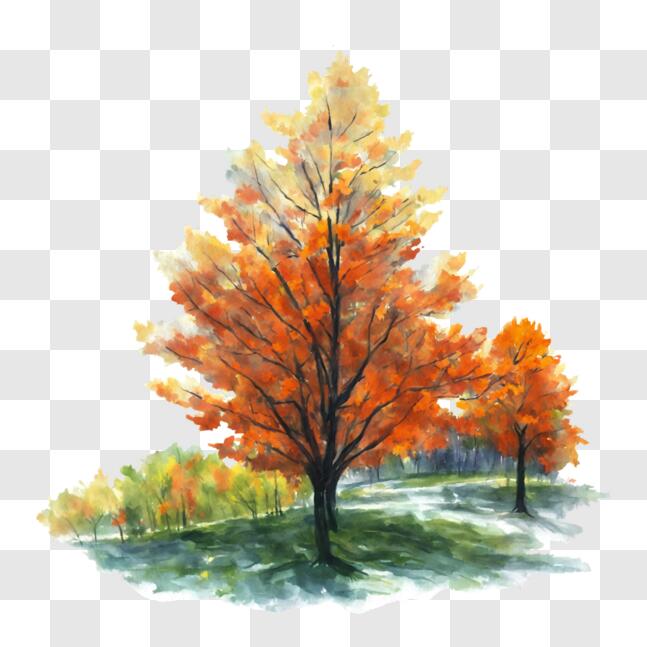 Download Autumn Trees Watercolor Painting PNG Online - Creative Fabrica