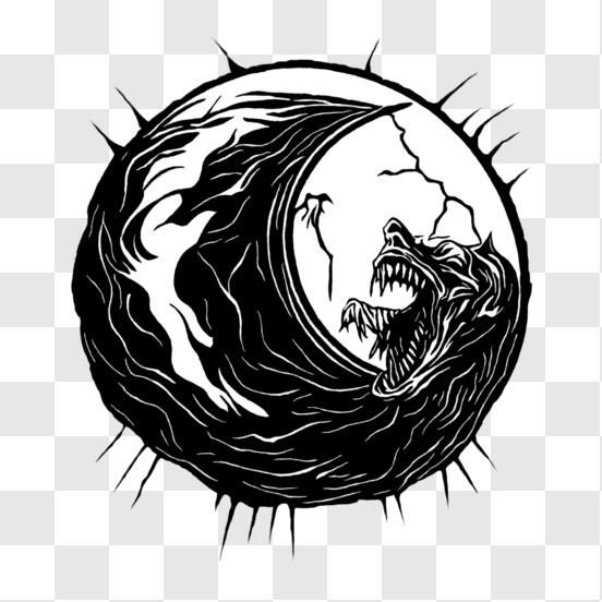 Scarica Striking Disegno in bianco e nero di un lupo che ulula alla luna  PNG Online - Creative Fabrica