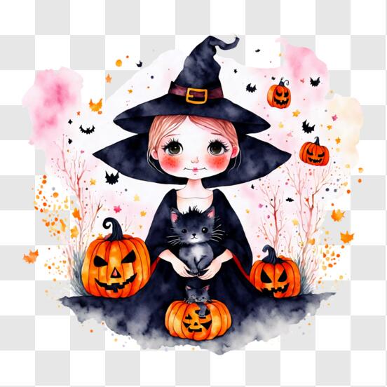 Desenho para colorir bruxa e amigos de Halloween · Creative Fabrica