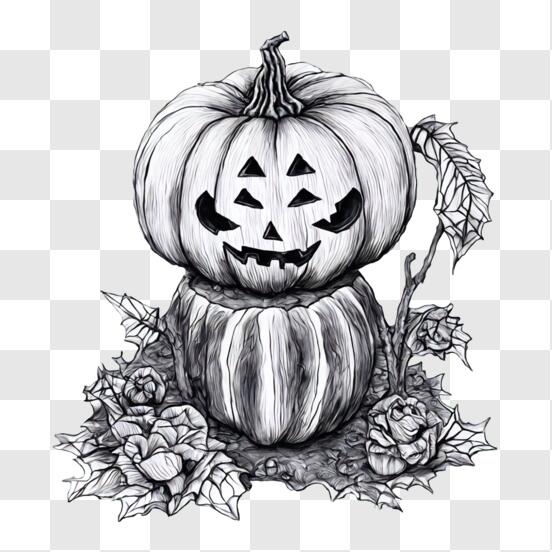 Scarica Disegno di zucca in bianco e nero per decorazioni di Halloween PNG  Online - Creative Fabrica