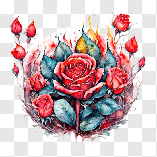 Scarica Romantic Red Roses Painting PNG Online - Creative Fabrica