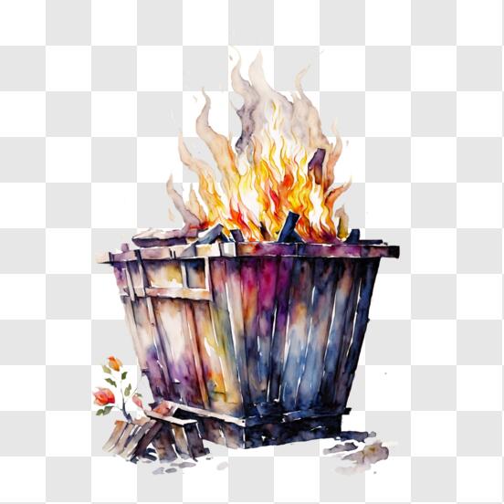 Scarica Trash Can Fire with Scattered Papers and Flowers PNG Online - Creative  Fabrica