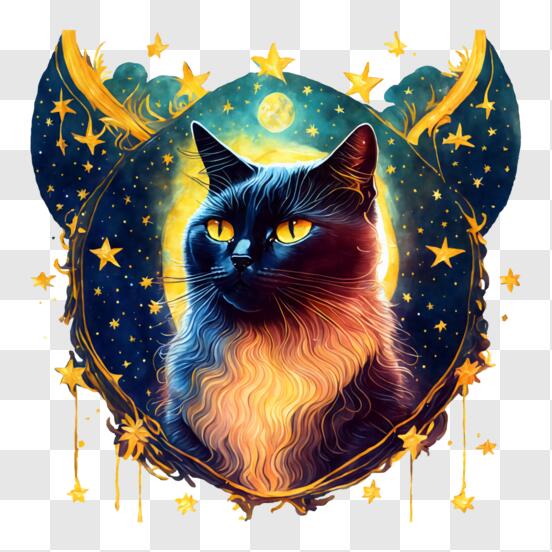 Scarica Gatto Nero e Luna in una Notte Stellata PNG Online - Creative  Fabrica