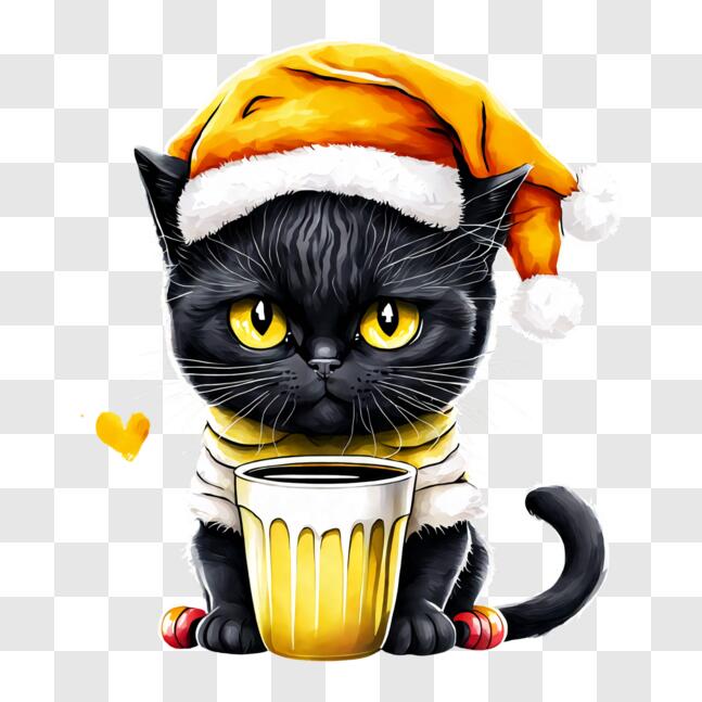 Download Black Cat Celebrating Christmas with Beer PNG Online ...