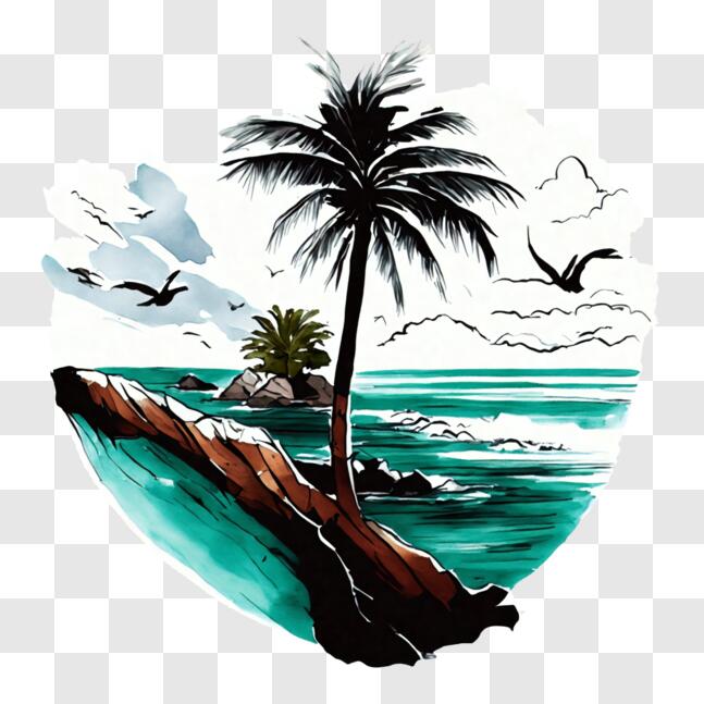 Download Tropical Paradise - Palm Tree on a Beach PNG Online - Creative ...