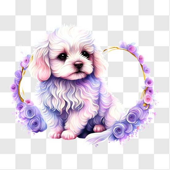 Scarica Adorabile Cane Seduto in un Campo di Fiori Viola PNG Online -  Creative Fabrica