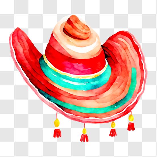 Stylischer roter Sombrero mit bunten Quasten PNG online herunterladen –  Creative Fabrica
