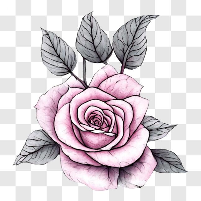 Download Pink Rose Drawing on Black Background PNG Online - Creative ...