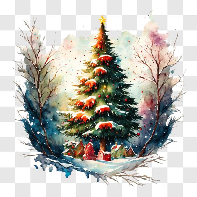 Download Ornamented Christmas Tree in Snowy Woods PNG Online - Creative ...