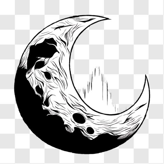 Descarga Dibujo de media luna en blanco y negro con cabeza de animal PNG En  Línea - Creative Fabrica