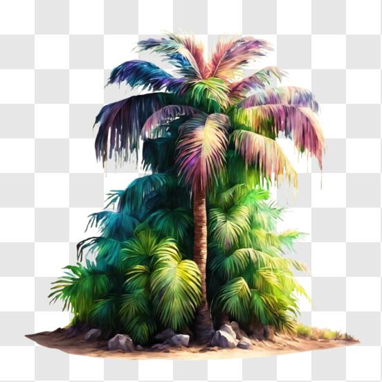Download Palm Trees on an Island Drawing with Scenic Rocks PNG Online -  Creative Fabrica