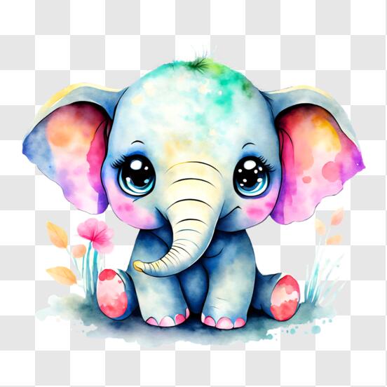 Download Cute Baby Elephant Sitting with Flowers in the Background PNGs ...