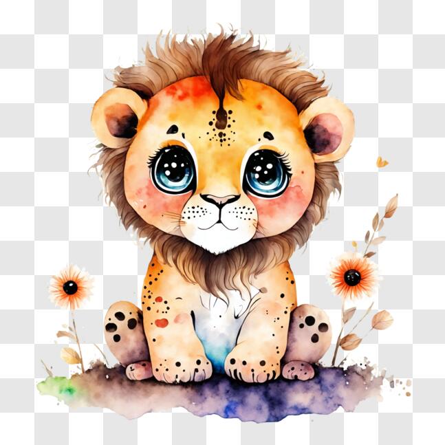Download Adorable Lion Art Print, Poster, or Sticker PNG Online ...
