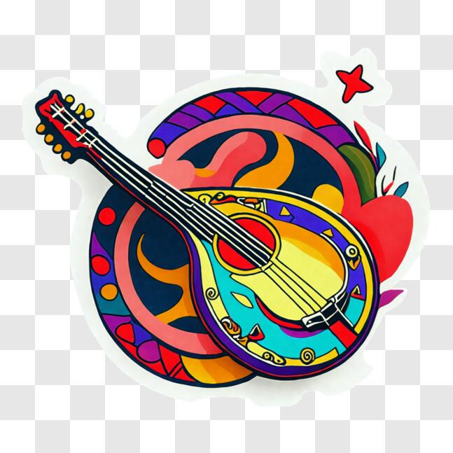 Download Colorful Mandolin Art Installation with Flowers and Guitars