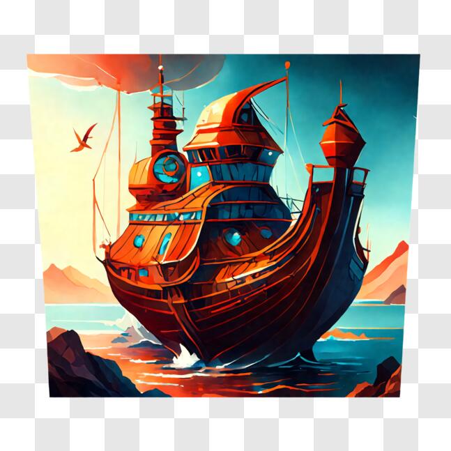 Download Old-fashioned Sailing Ship on a Colorful Sky PNG Online ...