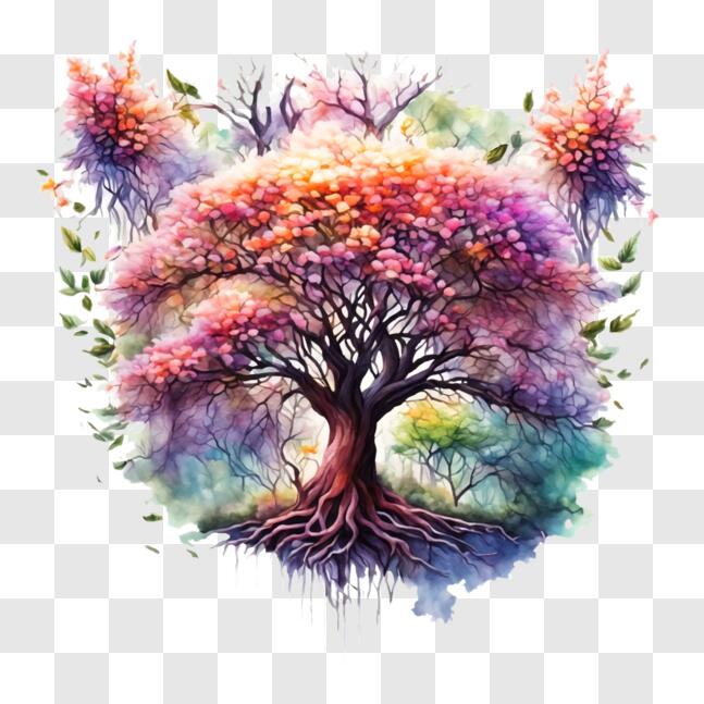 Download Abstract Tree with Colorful Roots and Flowers PNGs Online ...