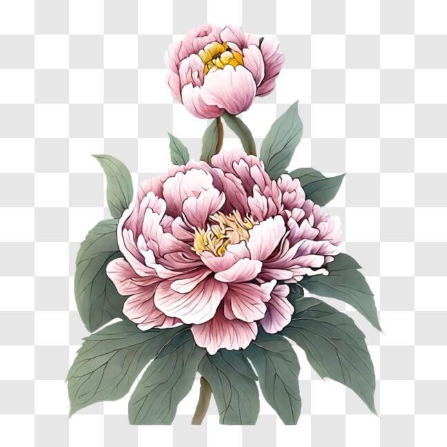 Download Pink Peony Flower with Green Leaves PNG Online - Creative Fabrica