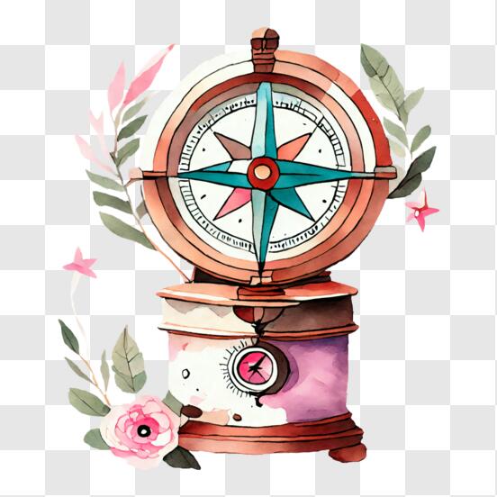Download Vintage Compass with Red Star PNG Online - Creative Fabrica