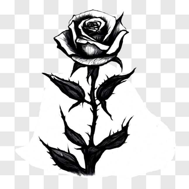 Download Isolated Rose Drawing in Black and White PNG Online - Creative ...