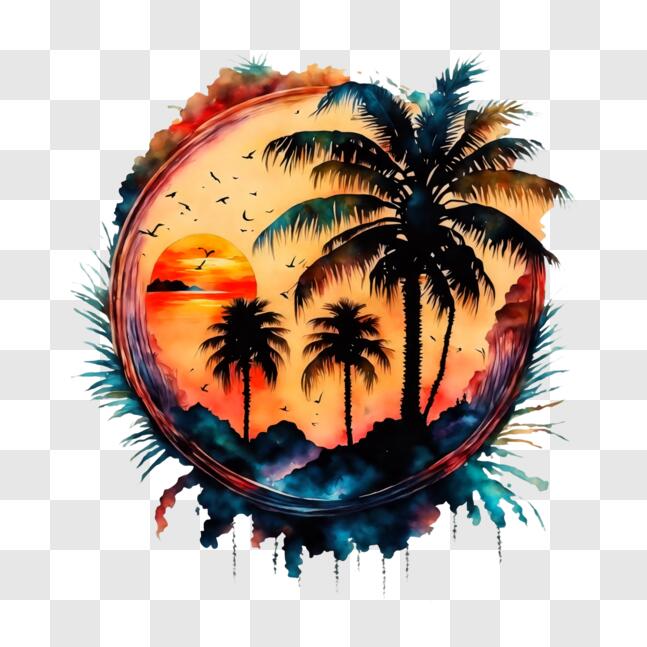 Download Beautiful Sunset at the Beach with Palm Trees PNG Online ...