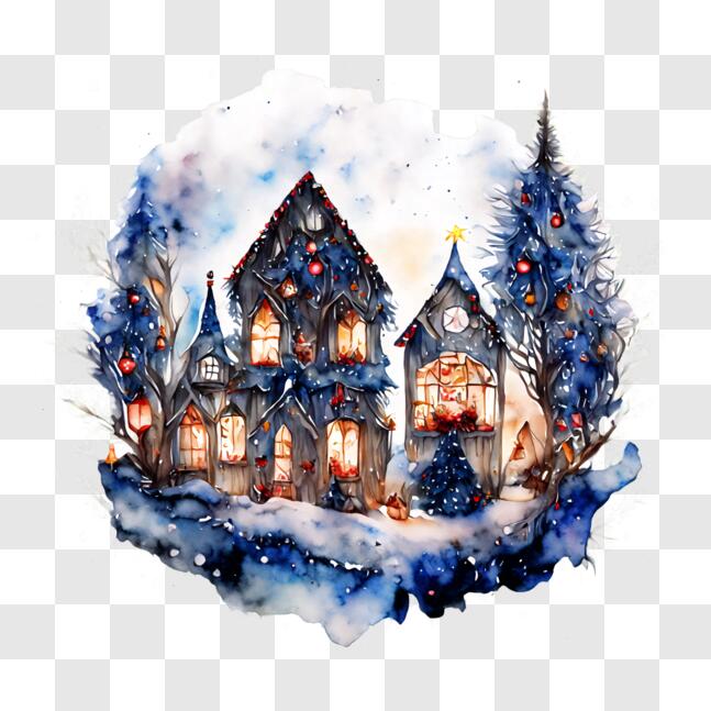 Download Idyllic Winter Village Watercolor Painting PNGs Online ...