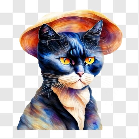 Scarica Gatto Blu Giocoso con Cappello Arancione PNG Online - Creative  Fabrica