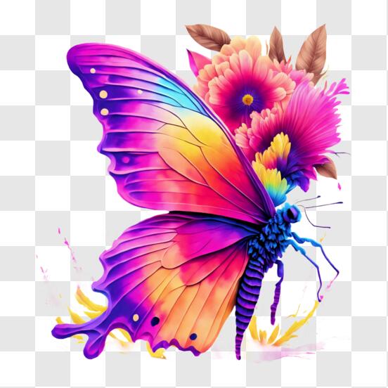 Download Vibrant Butterfly on Flower PNG Online - Creative Fabrica