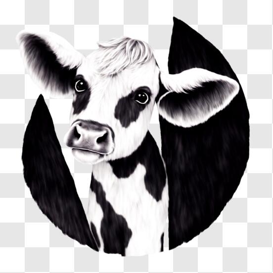 Scarica Affascinante disegno in bianco e nero di una mucca PNG Online -  Creative Fabrica