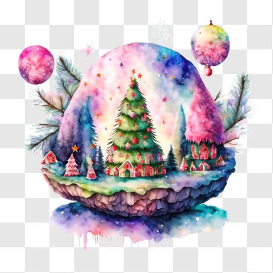 Download Festive Christmas Village Watercolor Painting PNG Online -  Creative Fabrica