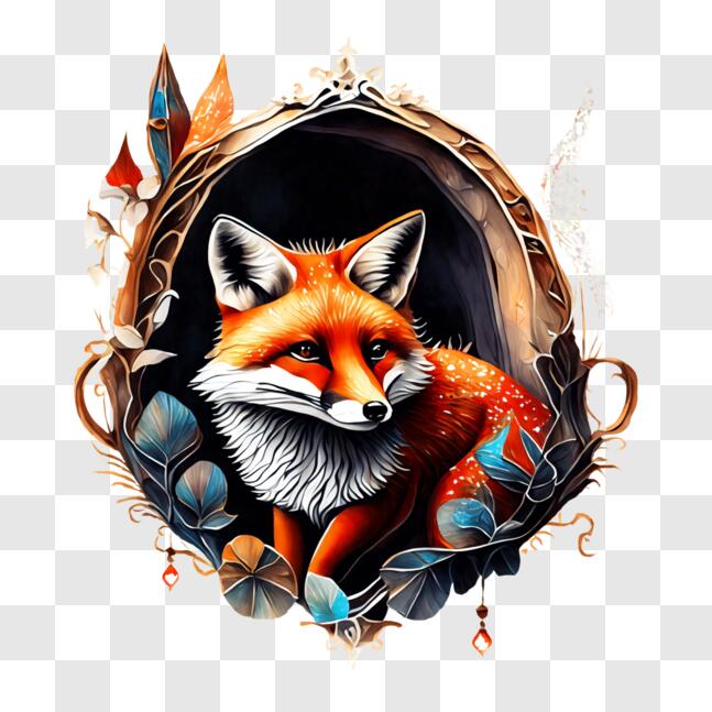 Download Curious Red Fox in Decorative Frame PNGs Online - Creative Fabrica