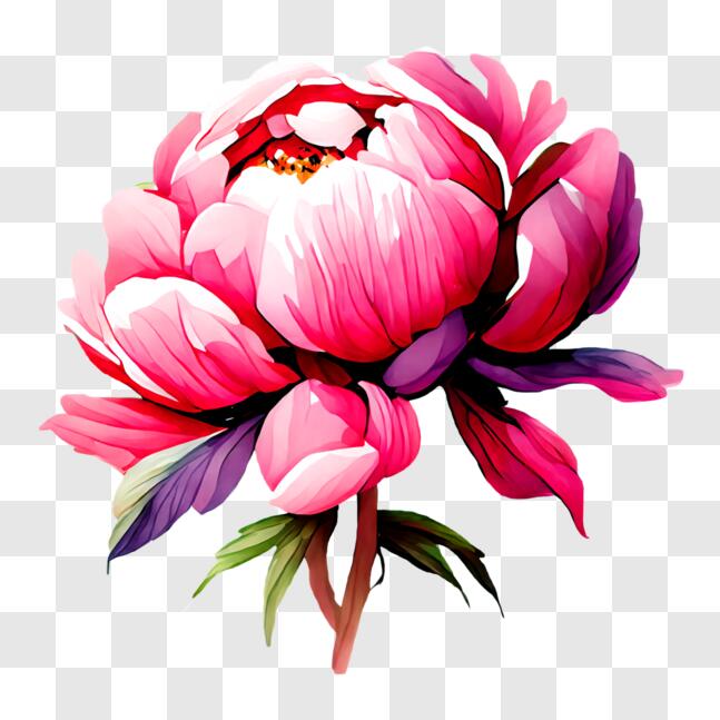 Download Beautiful Pink Flower with Green Leaves PNG Online - Creative ...
