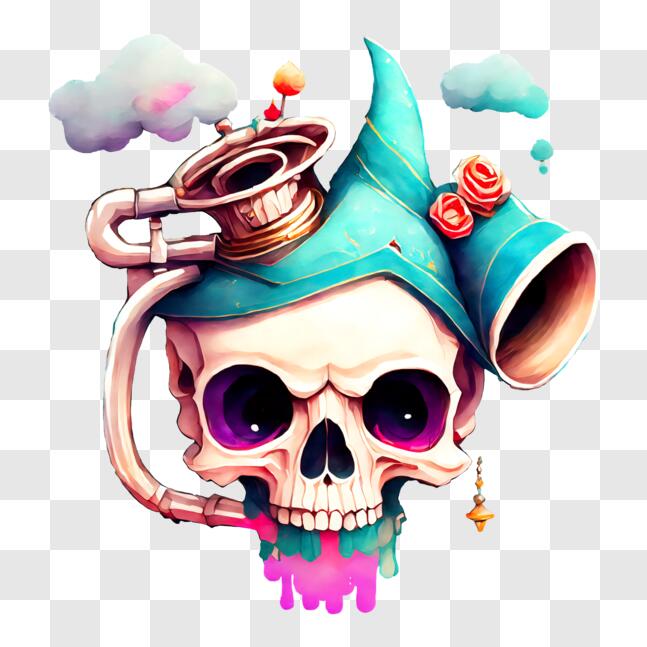 Download Colorful Hat Skull with Pipe and Sunglasses PNG Online ...