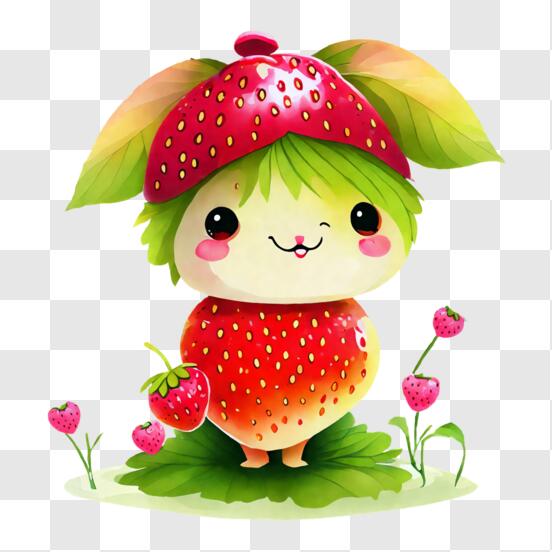 Spring strawberry and blue ribbon frame - Stock Illustration