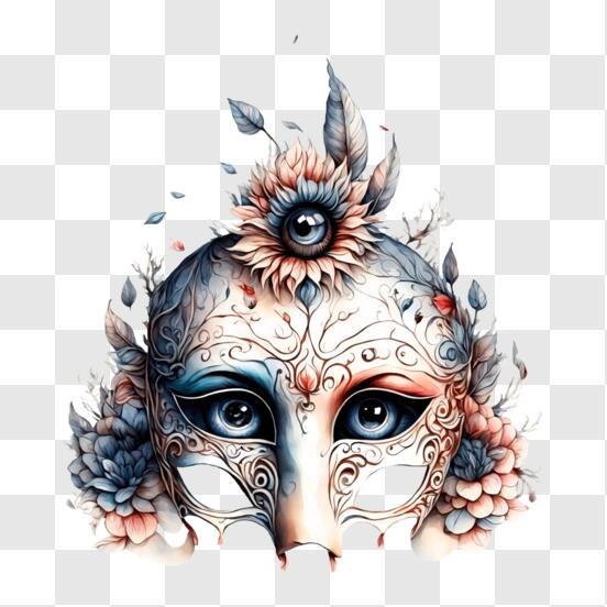 Scarica Maschera colorata del Giorno dei Morti con fiori e occhi PNG Online  - Creative Fabrica