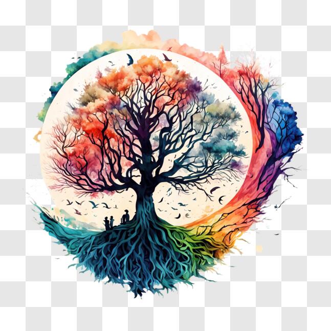 Download Colorful Tree with Roots and Branches Reaching Skyward PNGs ...